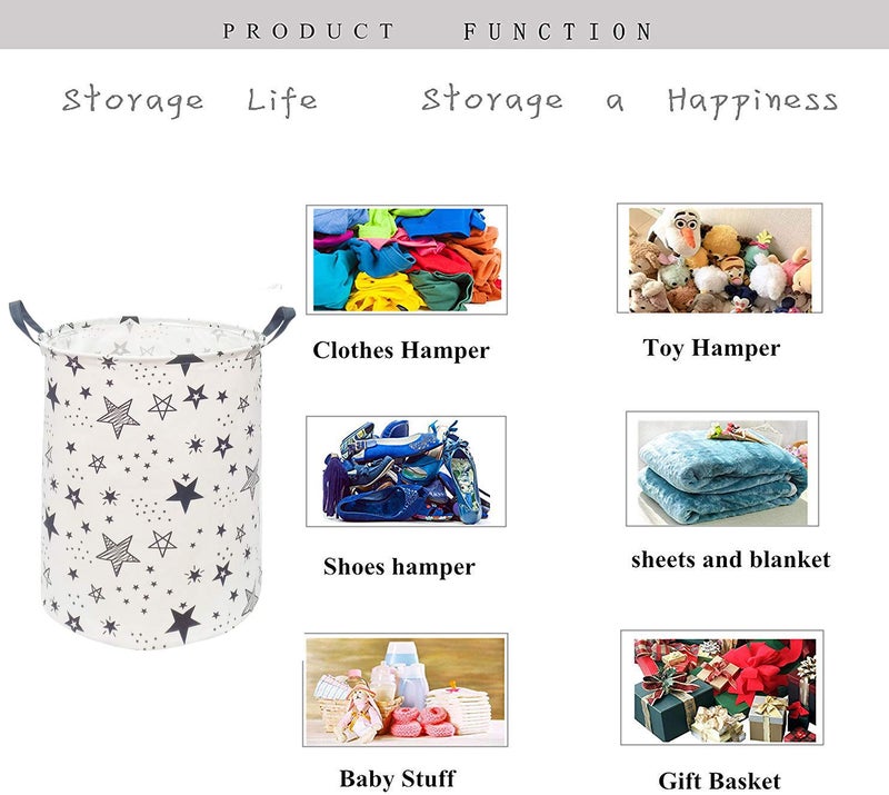 KUNRO Round Laundry Gift Basket Storage Hamper, Clothes Storage Organizer Bins, Shelf Basket with Handles for Room Decor (Black Star) - Image 4